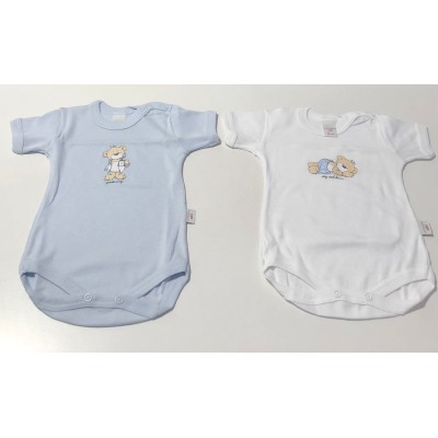 Coppia body mezza manica  cotone Orsetto cielo