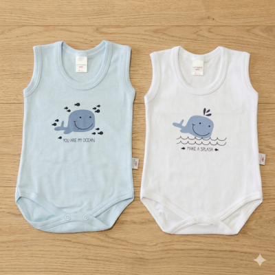 Coppia Body S/L cotone balena cielo