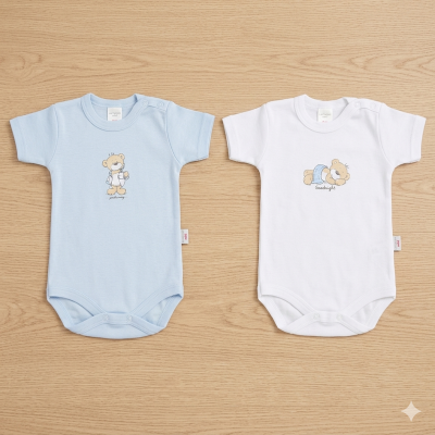 Coppia body mezza manica  cotone Orsetto cielo
