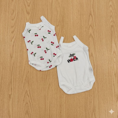 Coppia body spalla stretta cotone ciliegie
